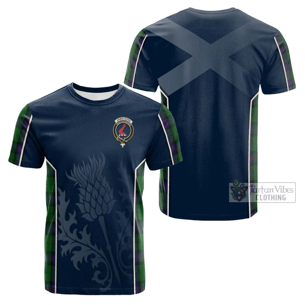 Tartan Vibes Clothing Armstrong Tartan Cotton T-shirt with Family Crest and Scottish Thistle Vibes Sport Style