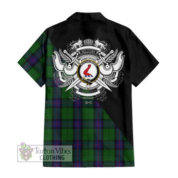 Armstrong Tartan Short Sleeve Button Shirt with Family Crest and Military Logo Style