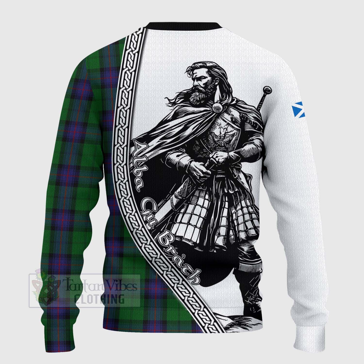 Tartan Vibes Clothing Armstrong Tartan Clan Crest Knitted Sweater with Highlander Warrior Celtic Style