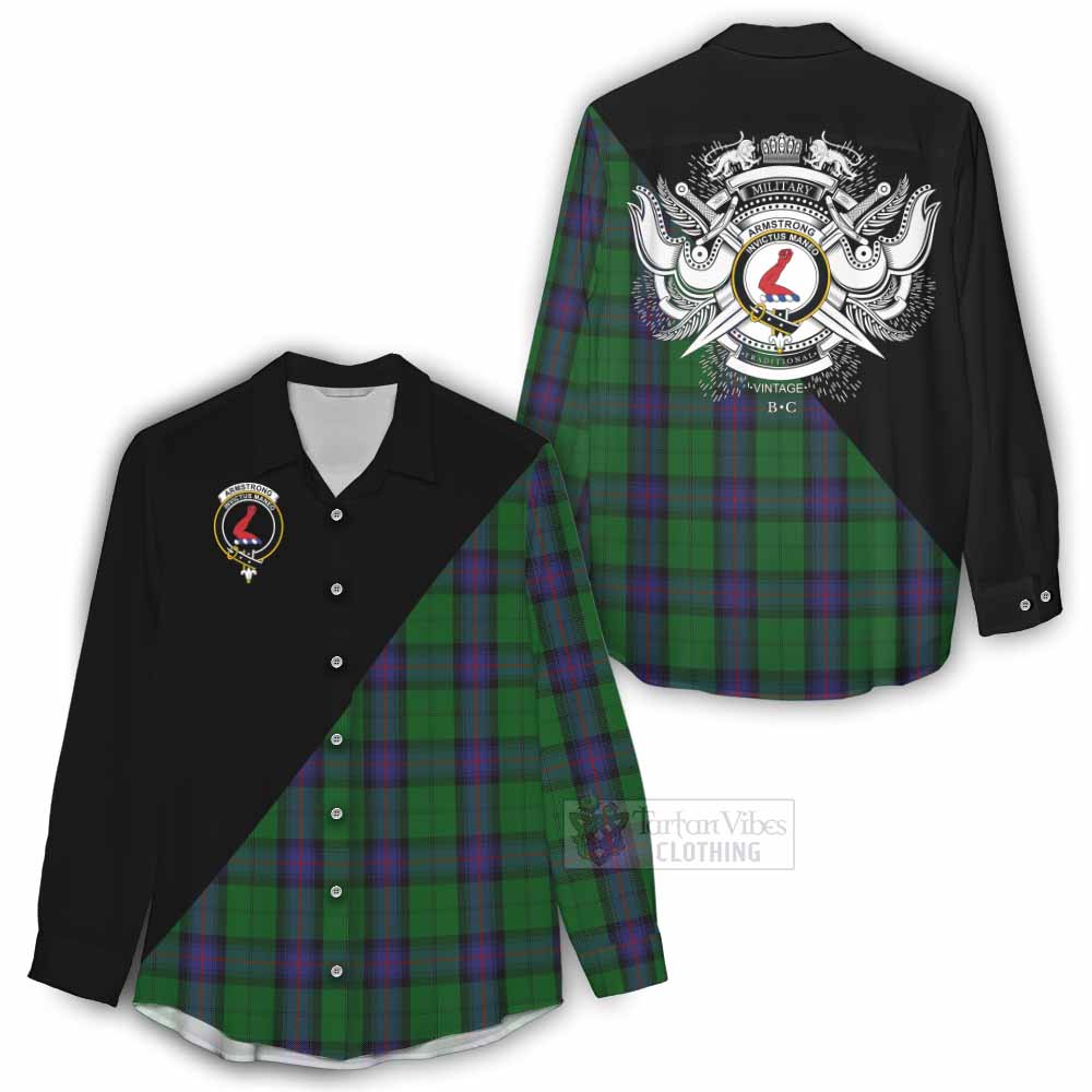 Tartan Vibes Clothing Armstrong Tartan Women's Casual Shirt with Family Crest and Military Logo Style