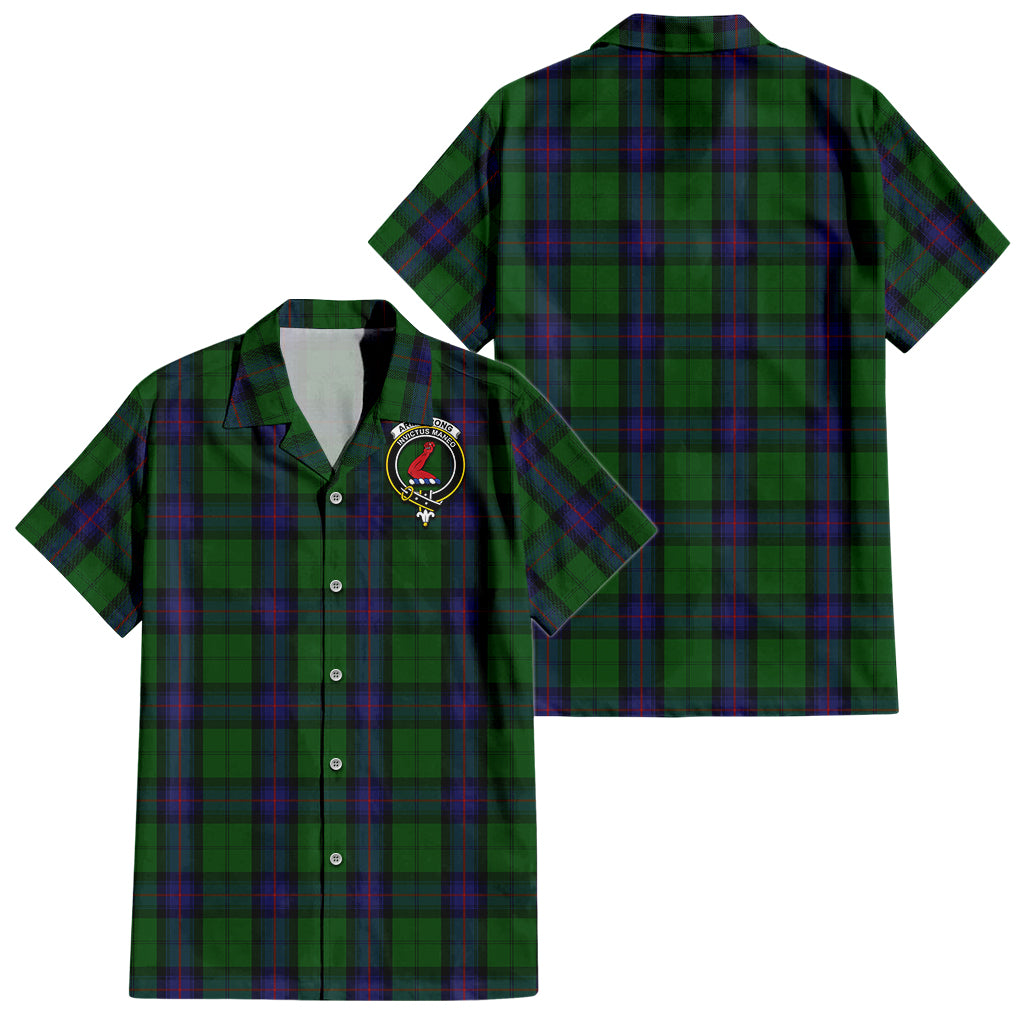 Armstrong Tartan Short Sleeve Button Down Shirt with Family Crest - Tartanvibesclothing