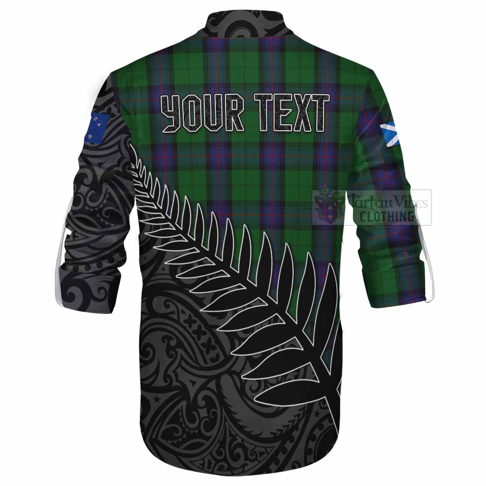 Tartan Vibes Clothing Armstrong Crest Tartan Ghillie Kilt Shirt with New Zealand Silver Fern Half Style