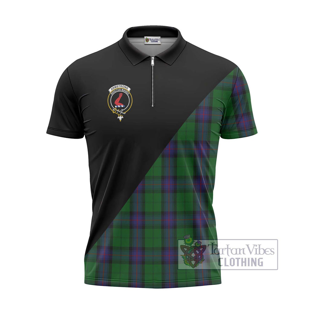 Armstrong Tartan Zipper Polo Shirt with Family Crest and Military Logo Style - Tartanvibesclothing Shop