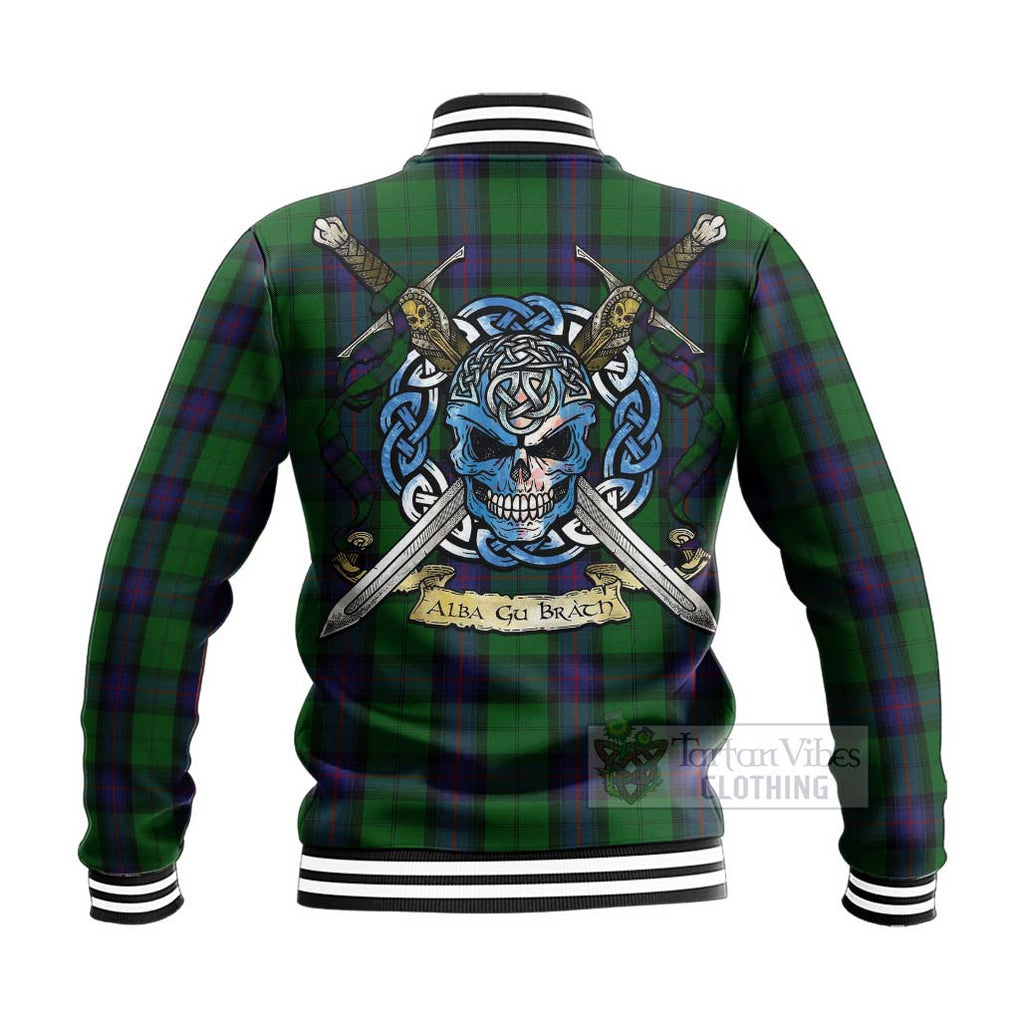 Tartan Vibes Clothing Armstrong Tartan Baseball Jacket with Family Crest Celtic Skull Style