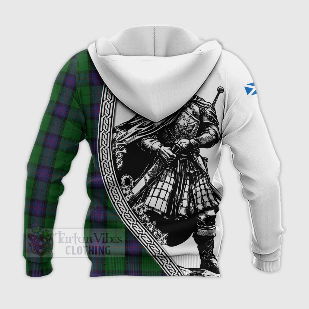 Tartan Vibes Clothing Armstrong Tartan Clan Crest Knitted Hoodie with Highlander Warrior Celtic Style