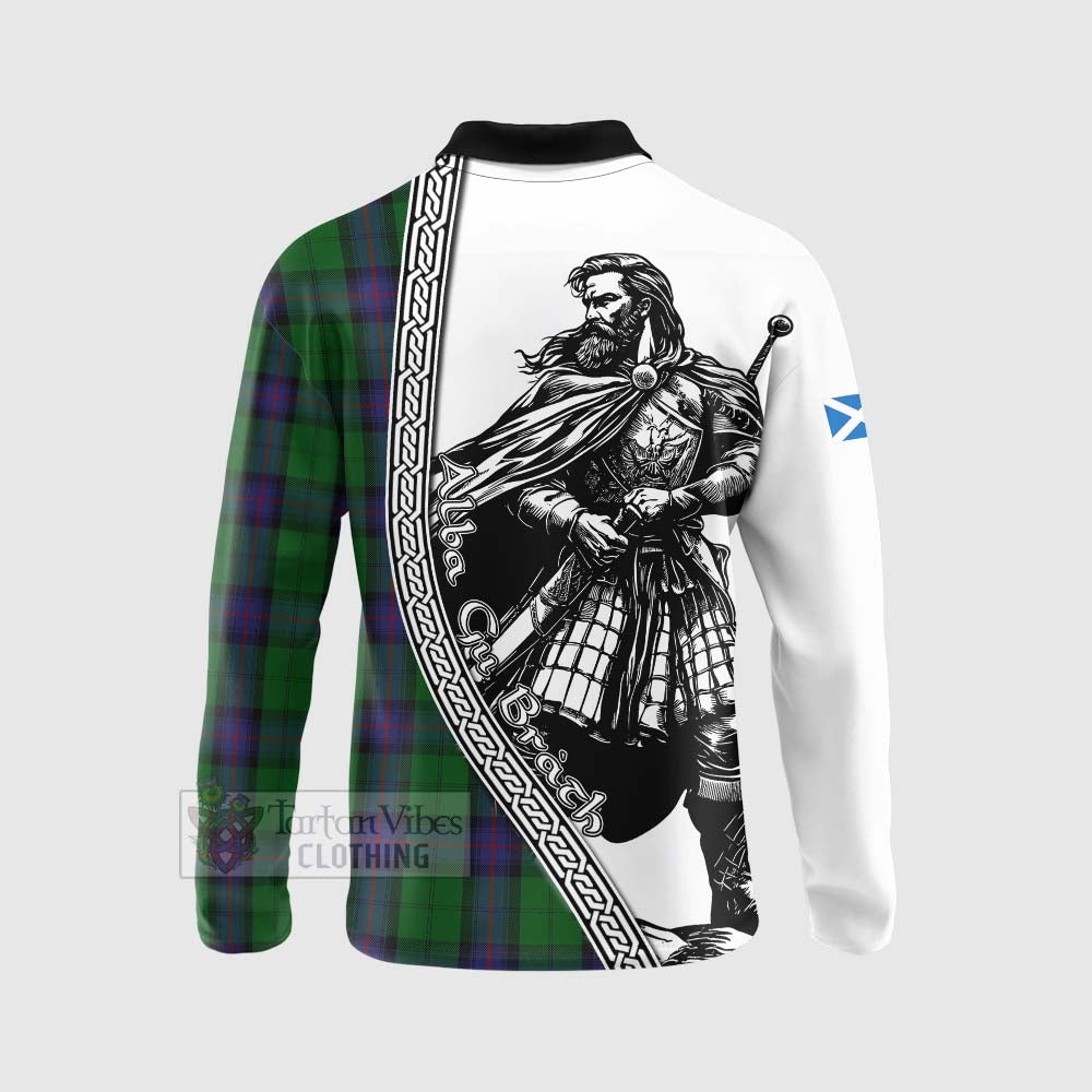 Tartan Vibes Clothing Armstrong Tartan Clan Crest Long Sleeve Polo Shirt with Highlander Warrior Celtic Style