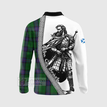 Armstrong Tartan Clan Crest Long Sleeve Polo Shirt with Highlander Warrior Celtic Style