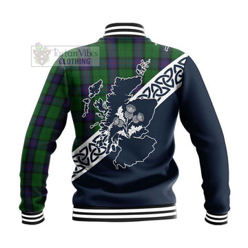 Armstrong Tartan Baseball Jacket Featuring Thistle and Scotland Map