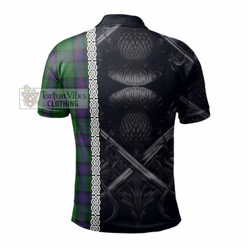 Armstrong Tartan Polo Shirt with Family Crest Cross Sword Thistle Celtic Vibes