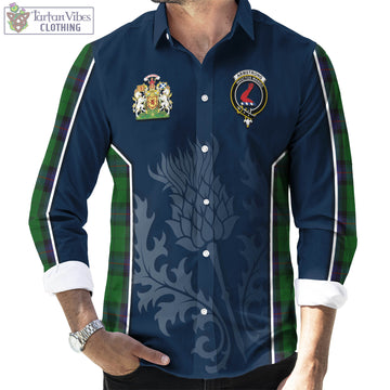 Armstrong Tartan Long Sleeve Button Up Shirt with Family Crest and Scottish Thistle Vibes Sport Style