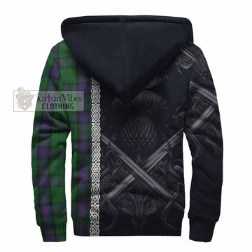 Armstrong Tartan Sherpa Hoodie with Family Crest Cross Sword Thistle Celtic Vibes