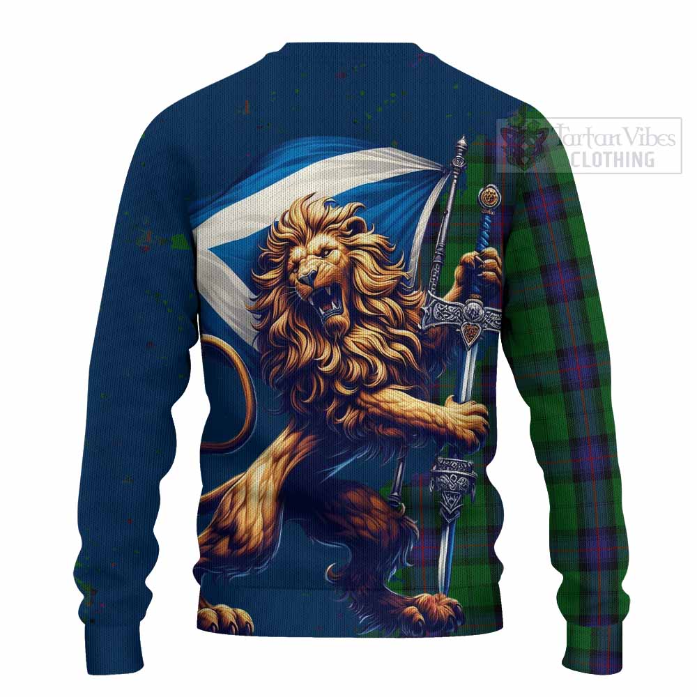 Tartan Vibes Clothing Armstrong Tartan Family Crest Knitted Sweater with Scottish Majestic Lion