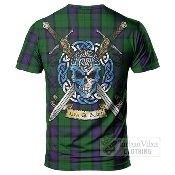 Armstrong Tartan T-Shirt with Family Crest Celtic Skull Style