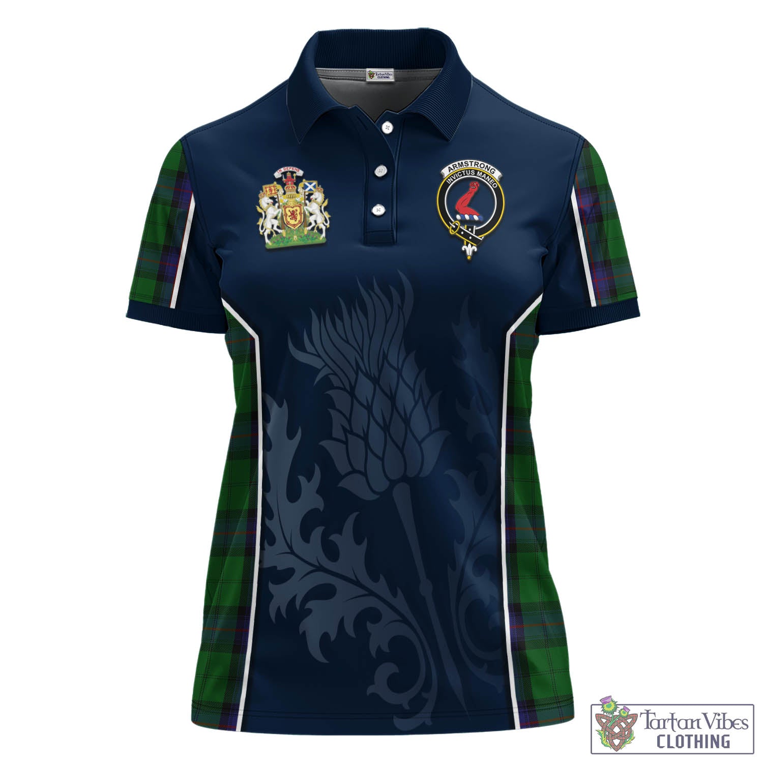 Tartan Vibes Clothing Armstrong Tartan Women's Polo Shirt with Family Crest and Scottish Thistle Vibes Sport Style