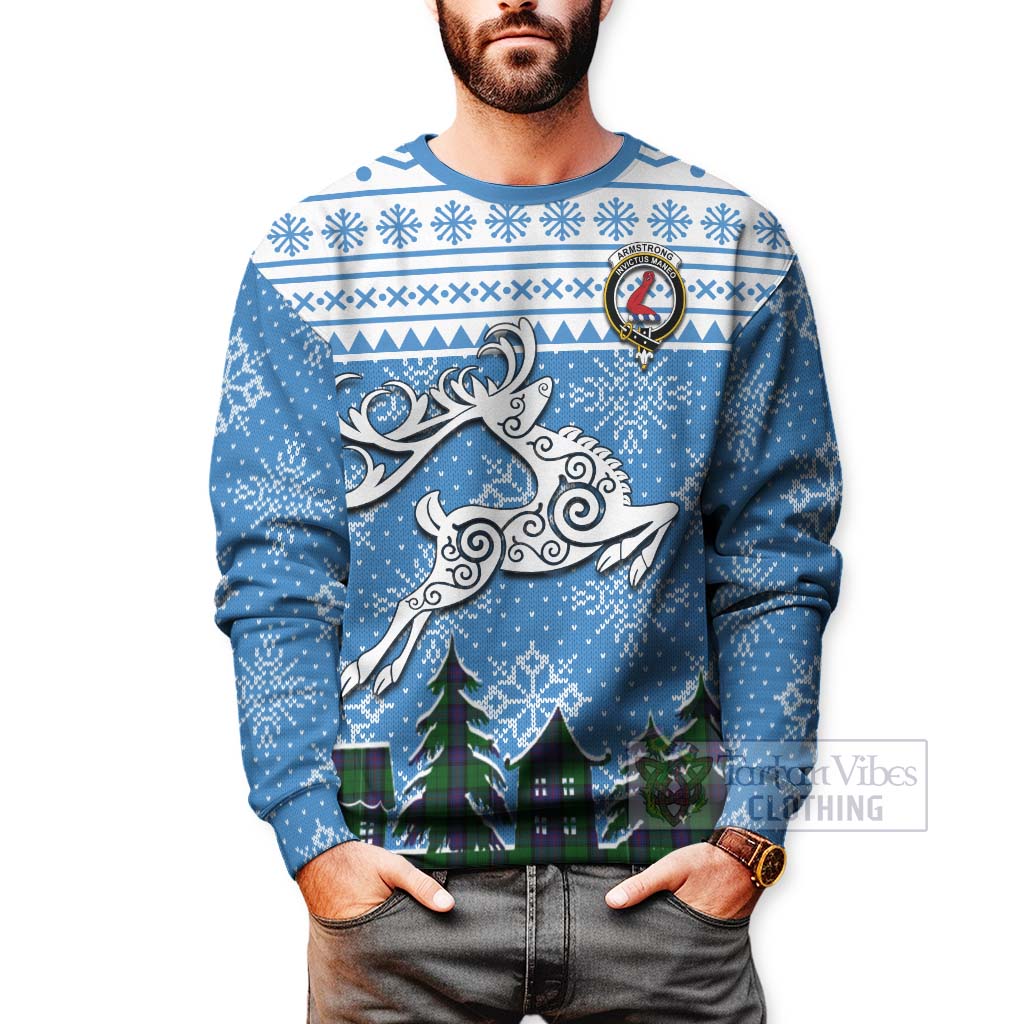 Tartan Vibes Clothing Armstrong Clan Christmas Sweatshirt Celtic Reindeer Style