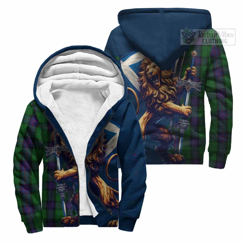 Tartan Vibes Clothing Armstrong Tartan Family Crest Sherpa Hoodie with Scottish Majestic Lion