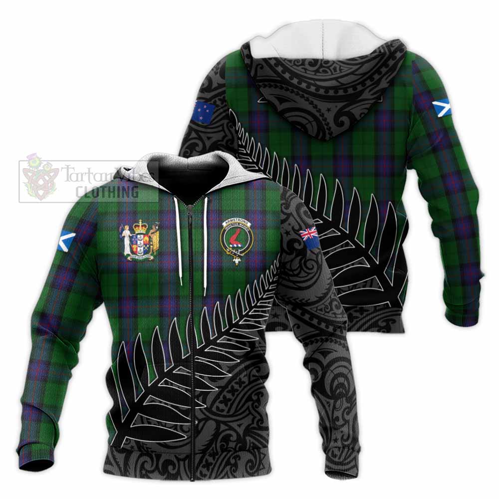 Tartan Vibes Clothing Armstrong Crest Tartan Knitted Hoodie with New Zealand Silver Fern Half Style