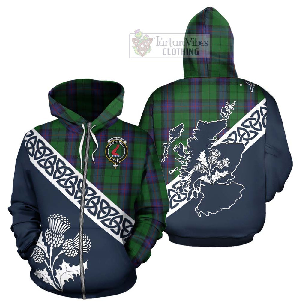 Tartan Vibes Clothing Armstrong Tartan Hoodie Featuring Thistle and Scotland Map