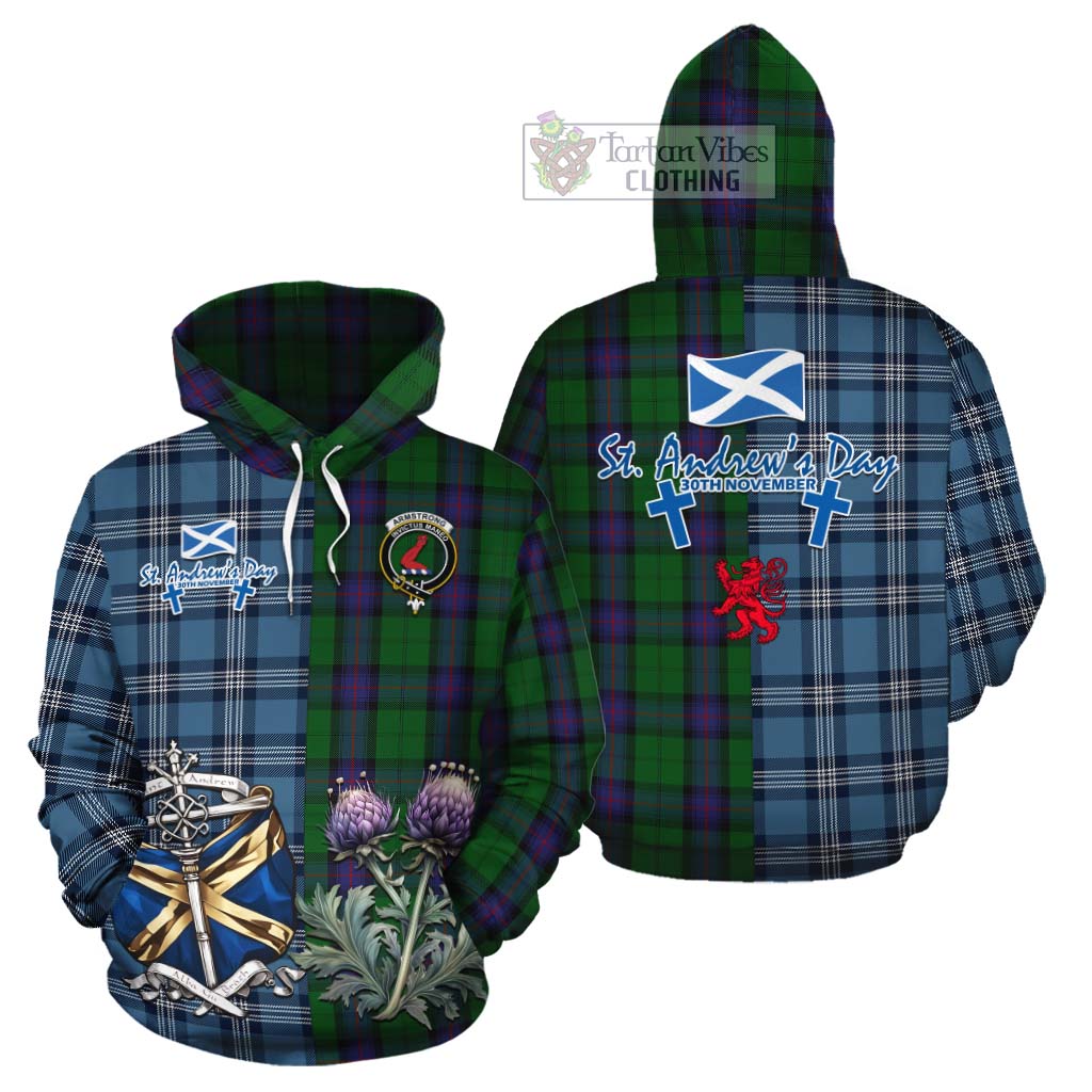 Tartan Vibes Clothing Armstrong Tartan Cotton Hoodie Happy St. Andrew's Day Half Tartan Style