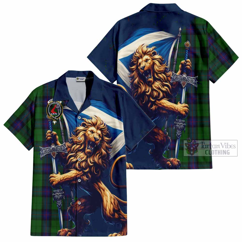 Tartan Vibes Clothing Armstrong Tartan Family Crest Short Sleeve Button Shirt with Scottish Majestic Lion