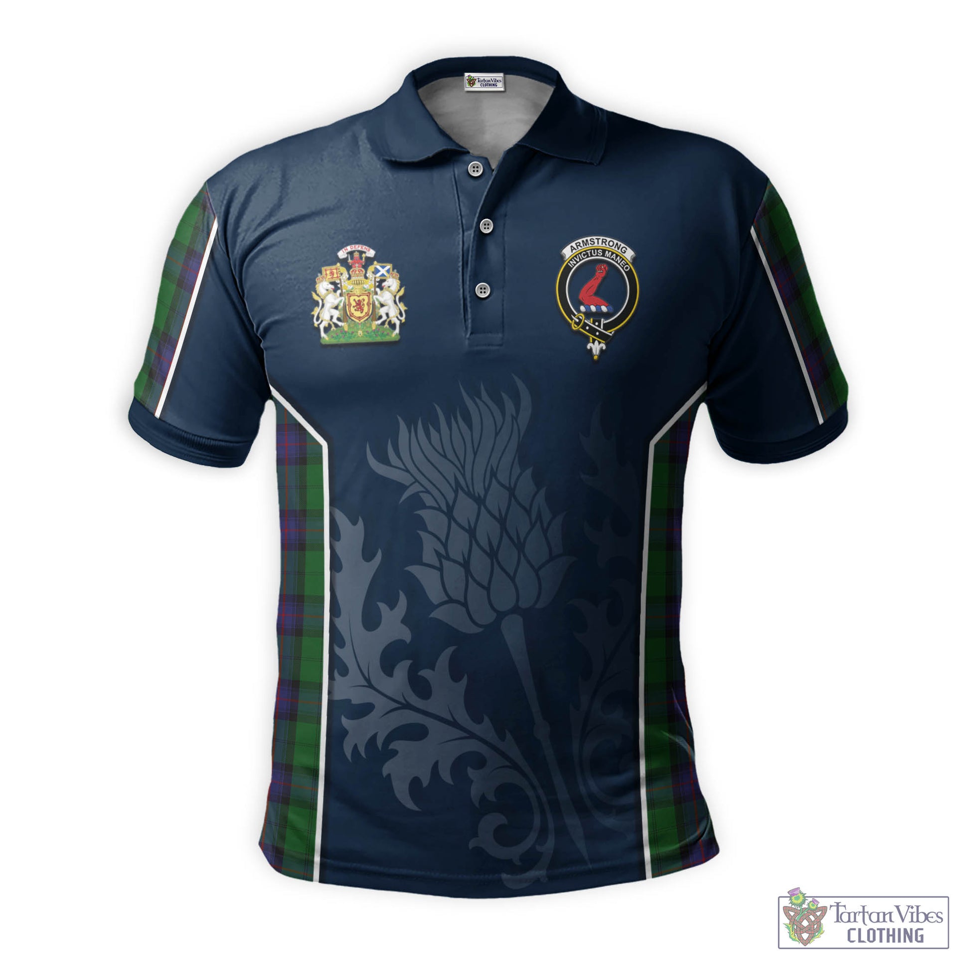 Tartan Vibes Clothing Armstrong Tartan Men's Polo Shirt with Family Crest and Scottish Thistle Vibes Sport Style