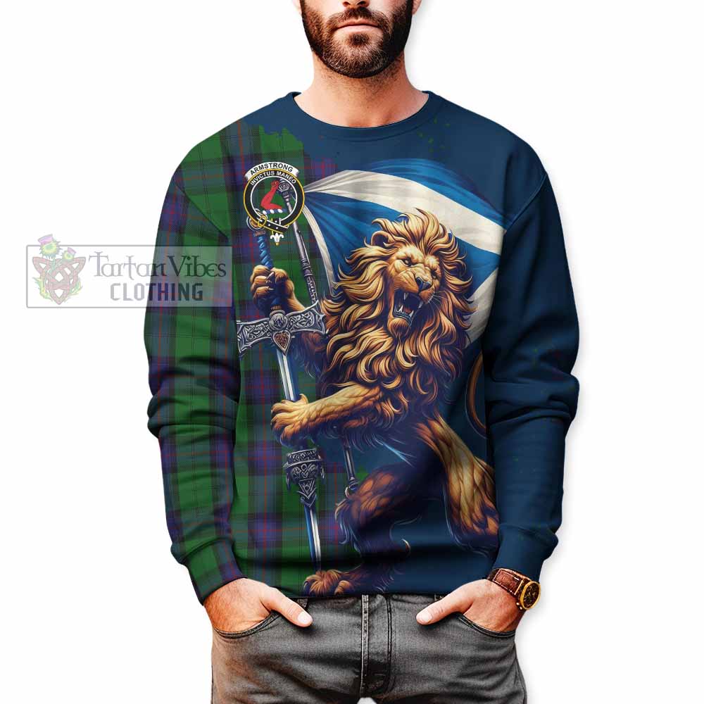 Tartan Vibes Clothing Armstrong Tartan Family Crest Sweatshirt with Scottish Majestic Lion