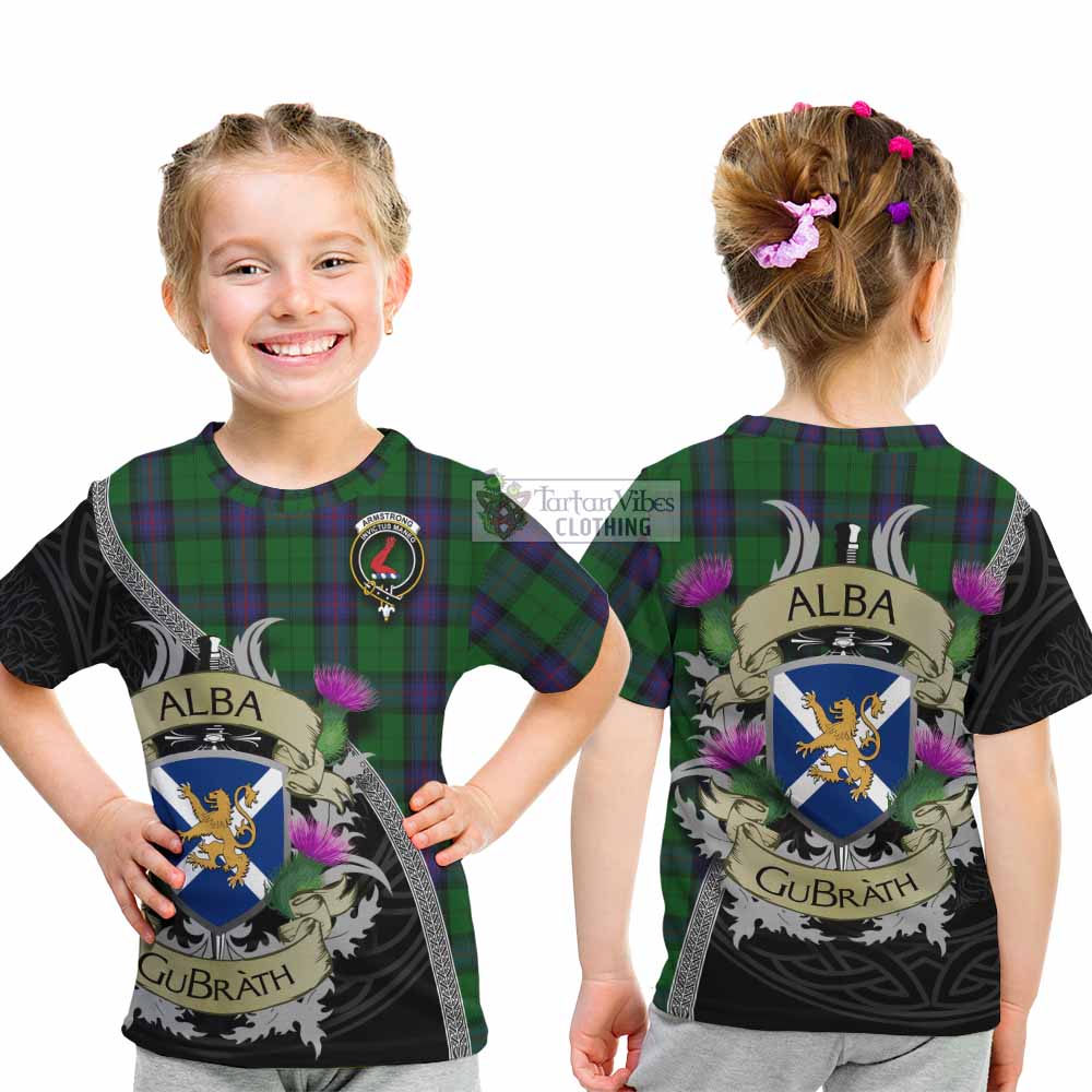Armstrong Tartan Family Crest Kid T-Shirt Lion Rampant Royal Thistle Shield Celtic Inspired - Tartan Vibes Clothing