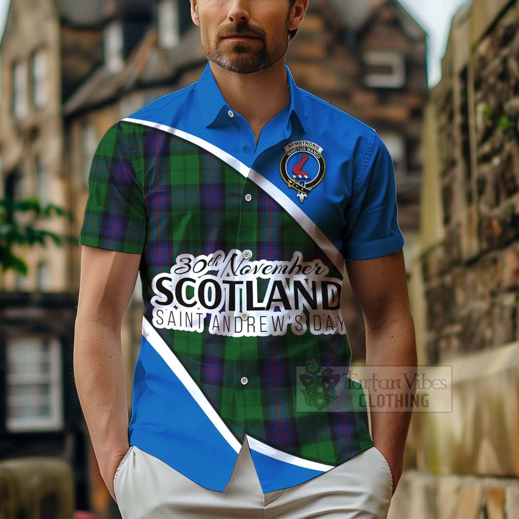 Tartan Vibes Clothing Armstrong Family Crest Tartan Short Sleeve Button Shirt Celebrate Saint Andrew's Day in Style