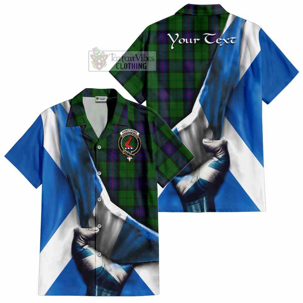 Tartan Vibes Clothing Armstrong Tartan Short Sleeve Button Shirt with Family Crest Scotland Patriotic Style