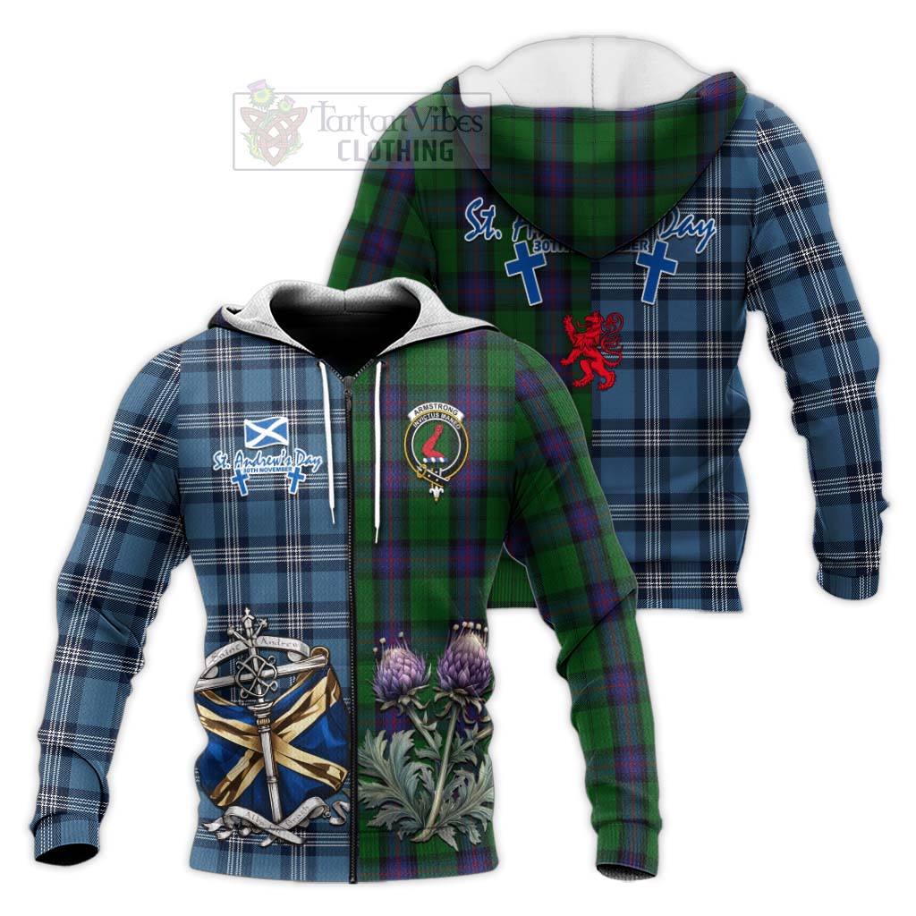 Tartan Vibes Clothing Armstrong Tartan Knitted Hoodie Happy St. Andrew's Day Half Tartan Style