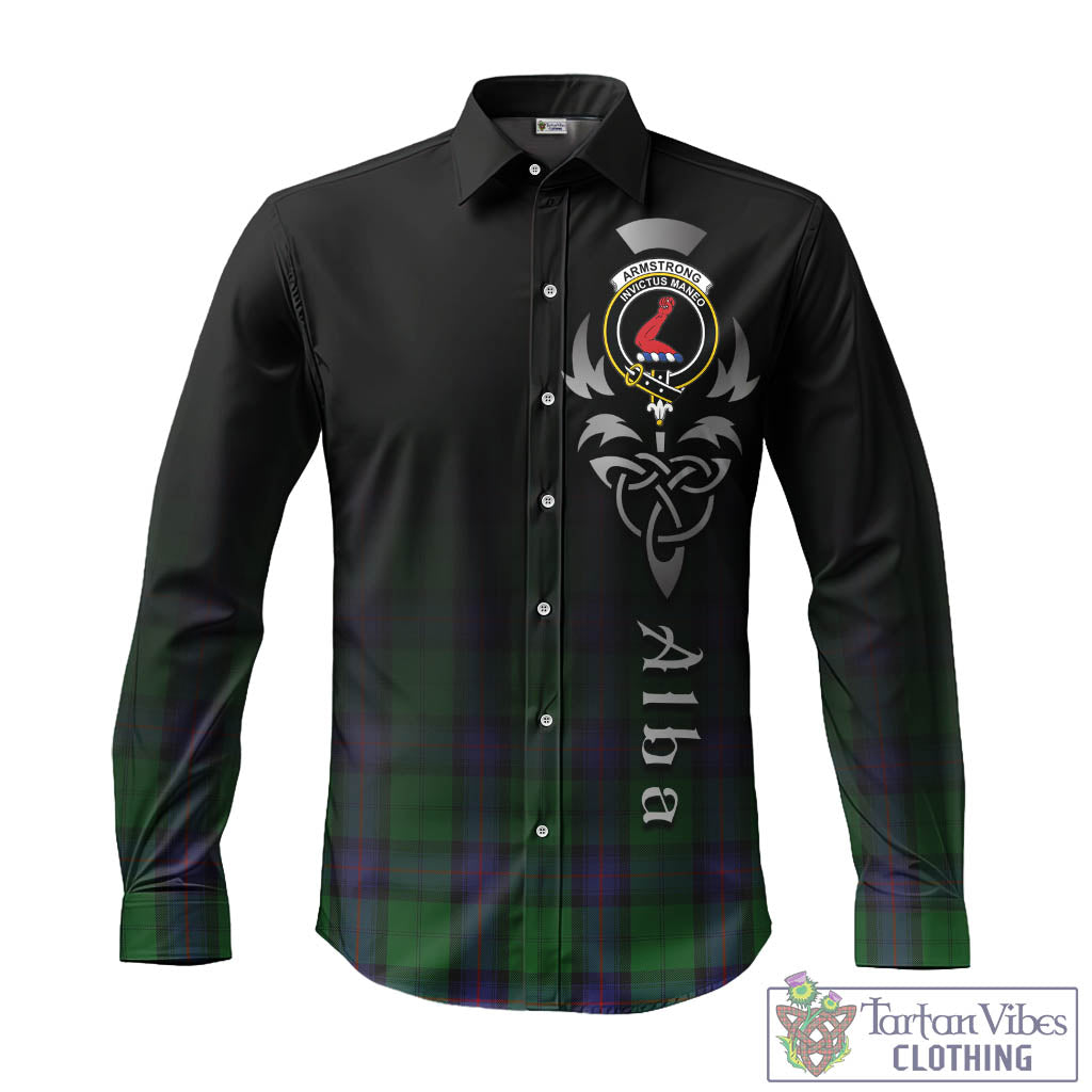 Tartan Vibes Clothing Armstrong Tartan Long Sleeve Button Up Featuring Alba Gu Brath Family Crest Celtic Inspired