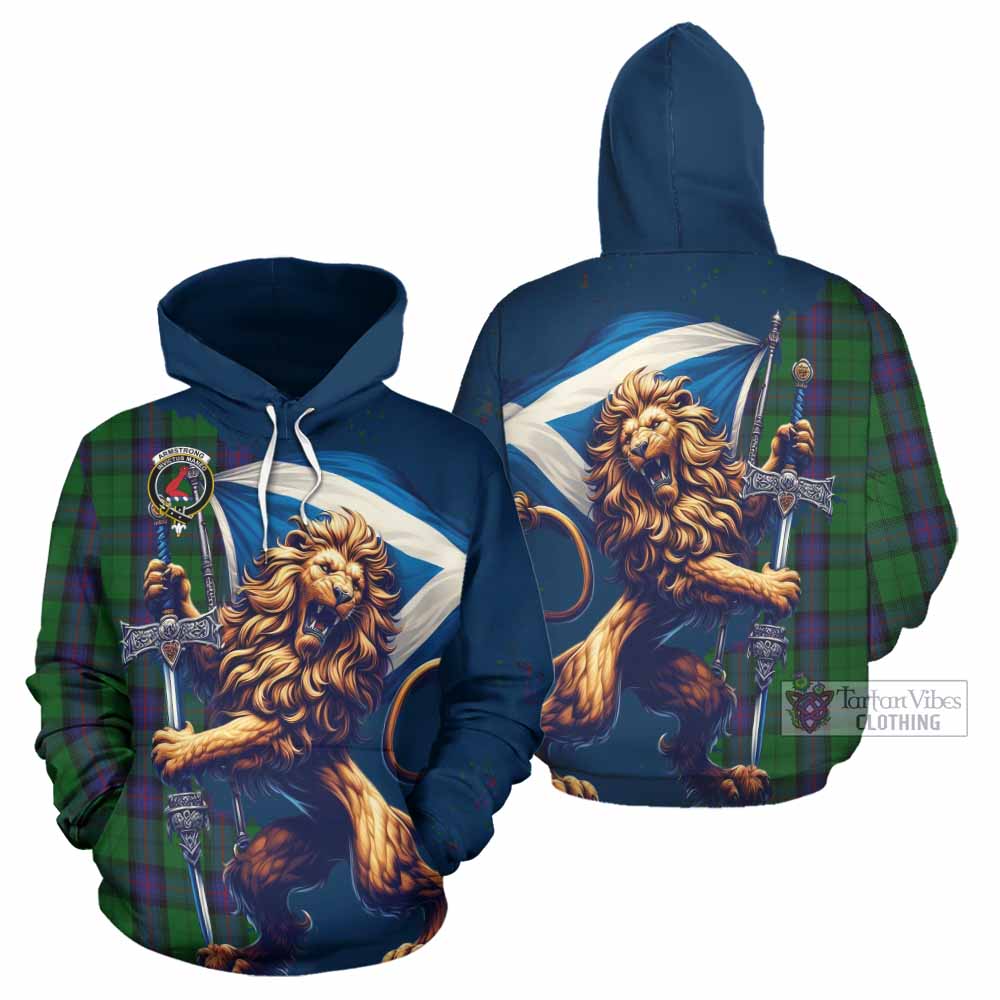 Armstrong Tartan Family Crest Hoodie with Scottish Majestic Lion