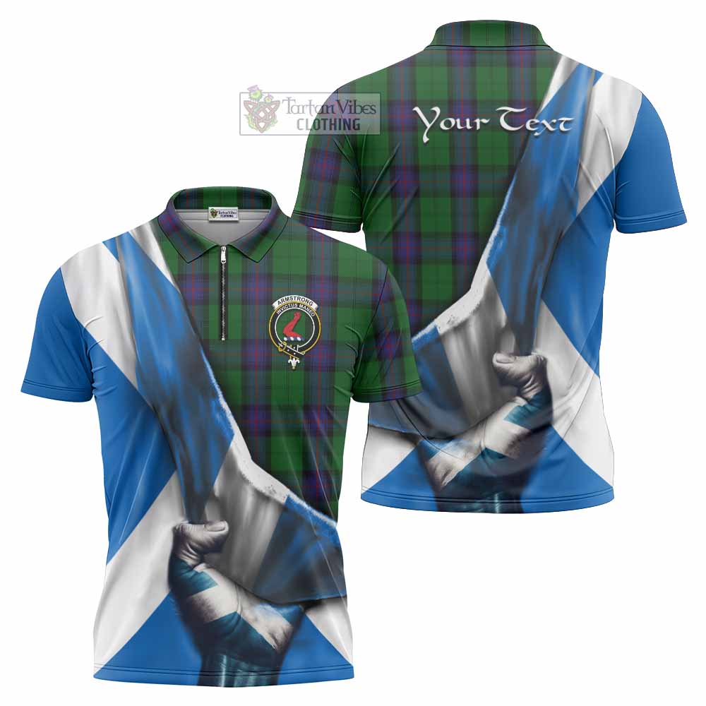 Tartan Vibes Clothing Armstrong Tartan Zipper Polo Shirt with Family Crest Scotland Patriotic Style