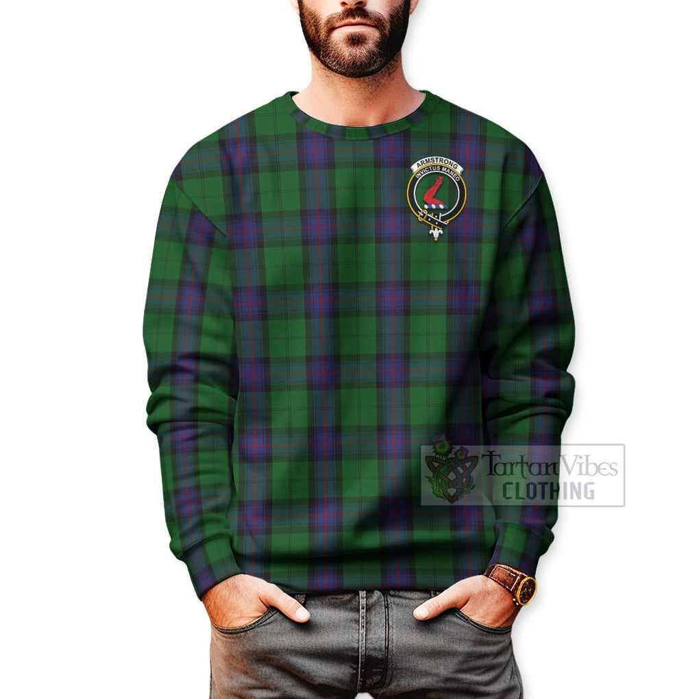 Tartan Vibes Clothing Armstrong Tartan Sweatshirt with Family Crest and Bearded Skull Holding Bottles of Whiskey