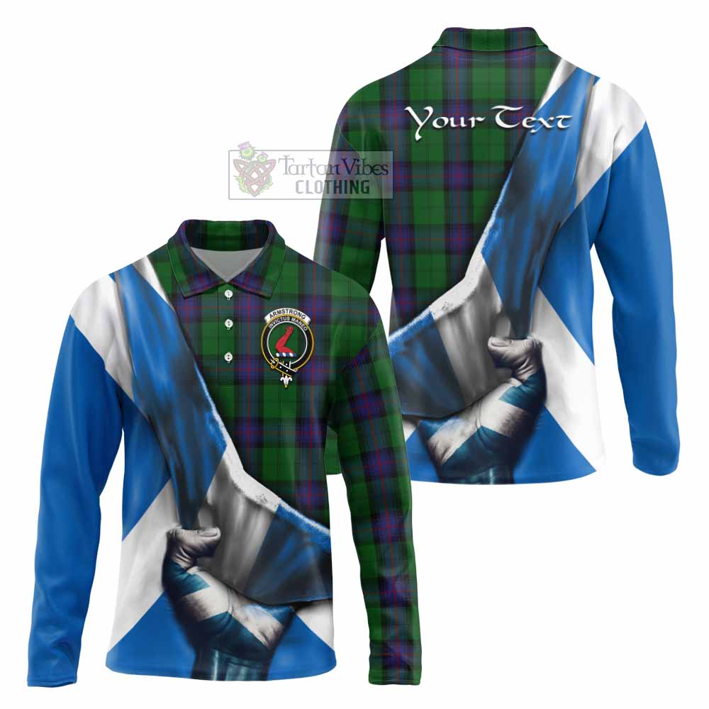 Tartan Vibes Clothing Armstrong Tartan Long Sleeve Polo Shirt with Family Crest Scotland Patriotic Style