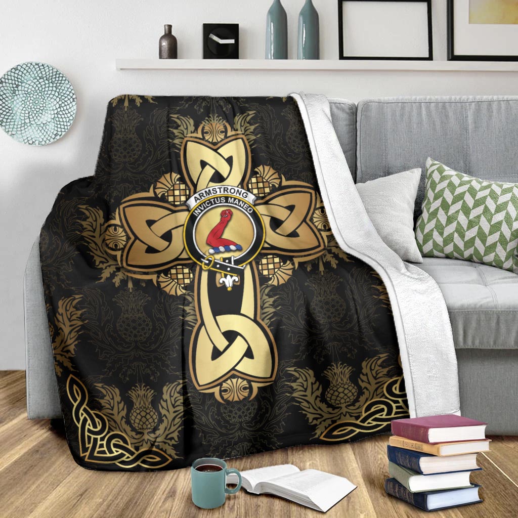 Armstrong Clan Blanket Gold Thistle Celtic Style - Tartanvibesclothing