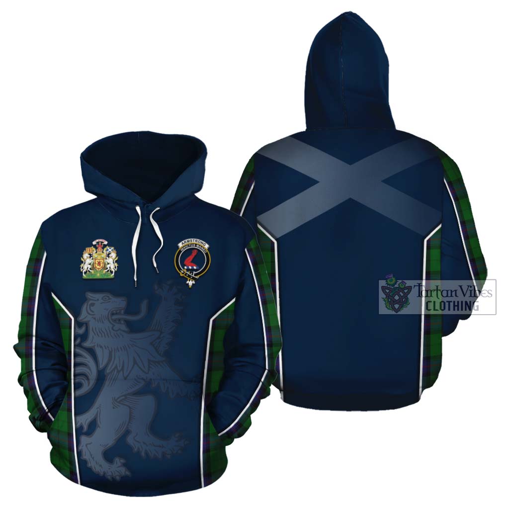 Tartan Vibes Clothing Armstrong Tartan Cotton Hoodie with Family Crest and Lion Rampant Vibes Sport Style