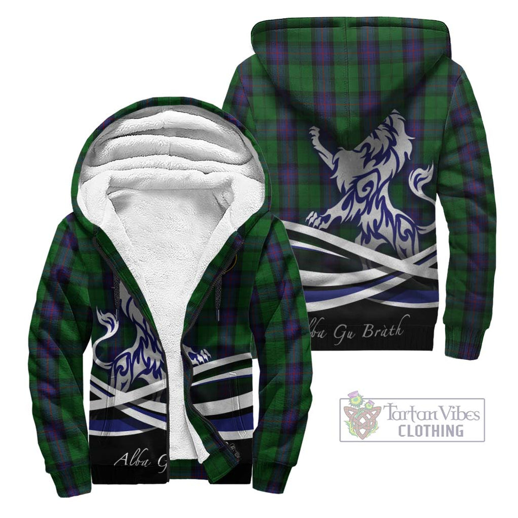 Armstrong Tartan Sherpa Hoodie with Alba Gu Brath Regal Lion Emblem Unisex - Tartanvibesclothing Shop