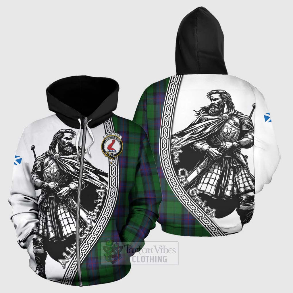 Tartan Vibes Clothing Armstrong Tartan Clan Crest Hoodie with Highlander Warrior Celtic Style