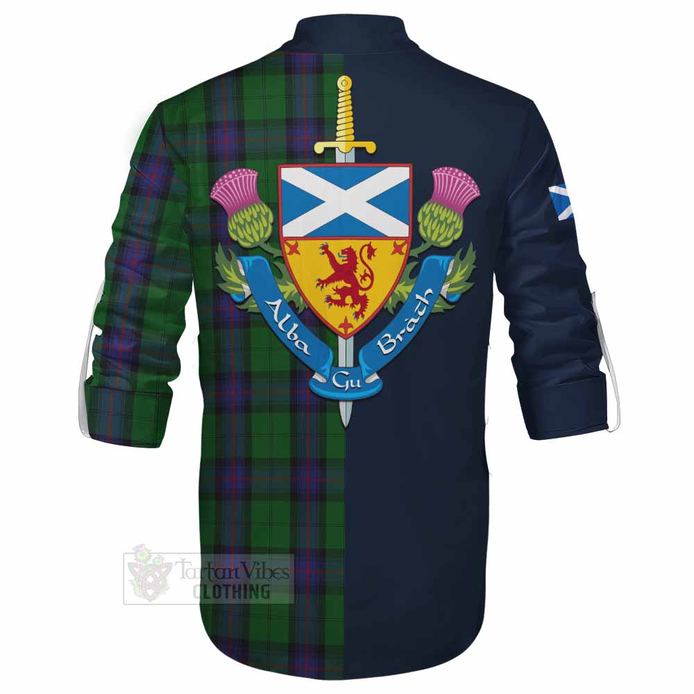 Armstrong Tartan Ghillie Kilt Shirt Alba with Scottish Lion Royal Arm Half Style