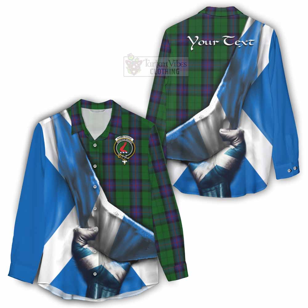 Tartan Vibes Clothing Armstrong Tartan Women's Casual Shirt with Family Crest Scotland Patriotic Style