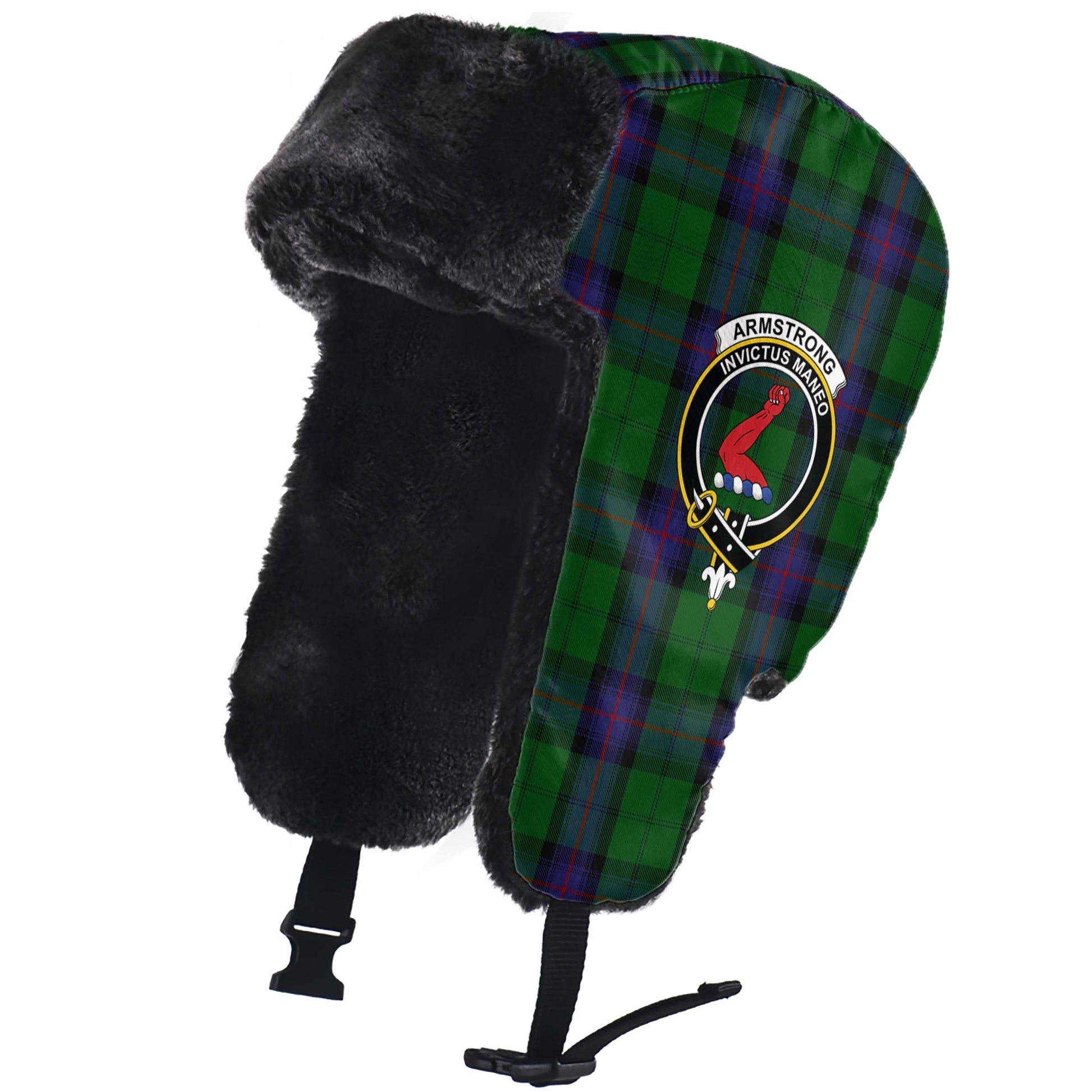 Armstrong Tartan Winter Trapper Hat with Family Crest - Tartanvibesclothing