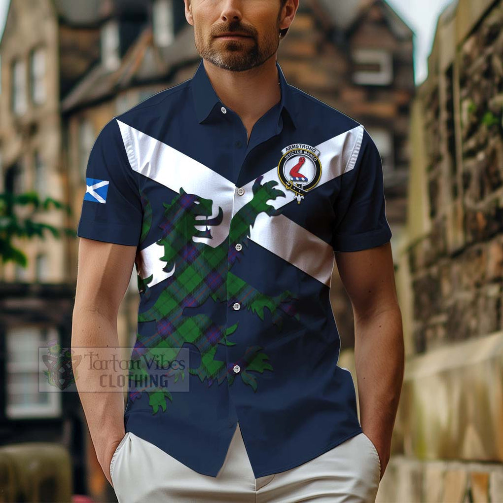 Tartan Vibes Clothing Armstrong Tartan Lion Rampant Short Sleeve Button Shirt – Proudly Display Your Heritage with Alba Gu Brath and Clan Name