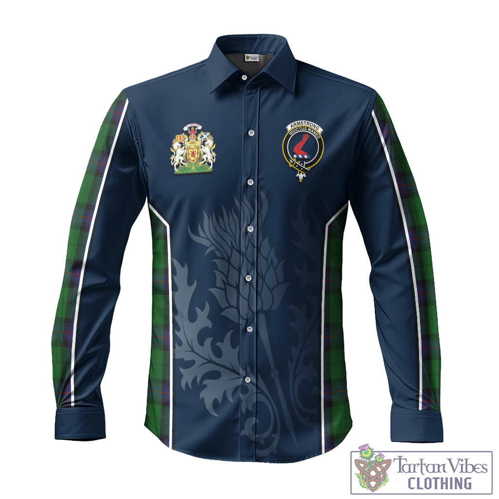 Tartan Vibes Clothing Armstrong Tartan Long Sleeve Button Up Shirt with Family Crest and Scottish Thistle Vibes Sport Style