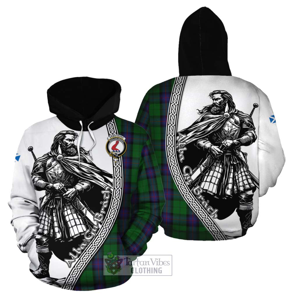 Tartan Vibes Clothing Armstrong Tartan Clan Crest Cotton Hoodie with Highlander Warrior Celtic Style