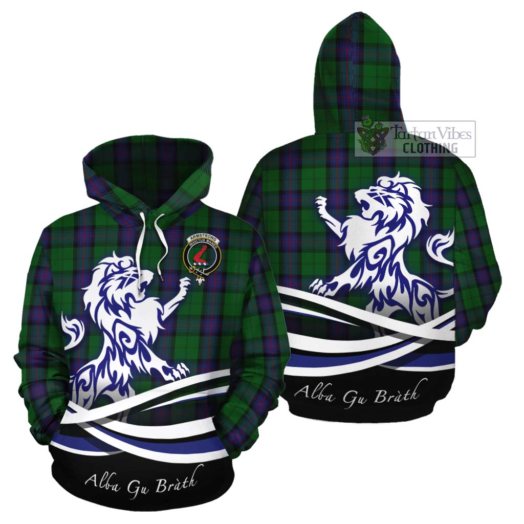 Tartan Vibes Clothing Armstrong Tartan Cotton Hoodie with Alba Gu Brath Regal Lion Emblem