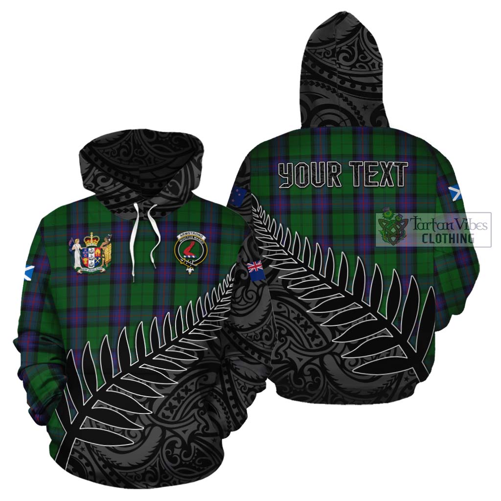 Tartan Vibes Clothing Armstrong Crest Tartan Cotton Hoodie with New Zealand Silver Fern Half Style