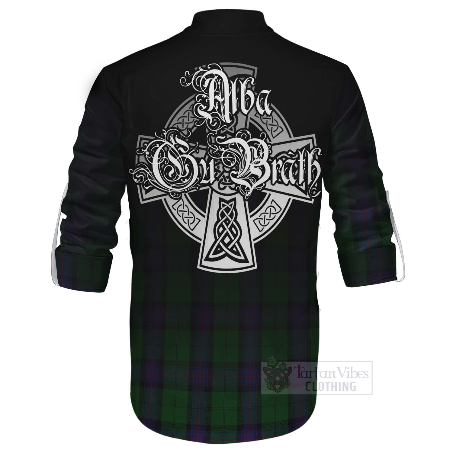 Tartan Vibes Clothing Armstrong Tartan Ghillie Kilt Shirt Featuring Alba Gu Brath Family Crest Celtic Inspired