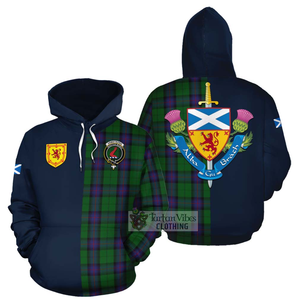 Tartan Vibes Clothing Armstrong Tartan Cotton Hoodie Alba with Scottish Lion Royal Arm Half Style