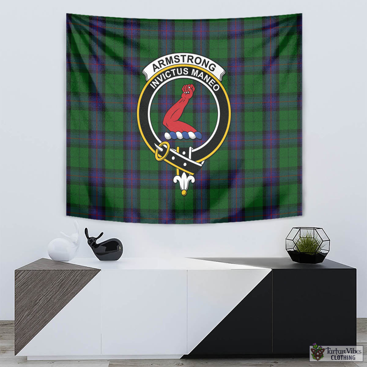 Tartan Vibes Clothing Armstrong Tartan Tapestry Wall Hanging and Home Decor for Room with Family Crest